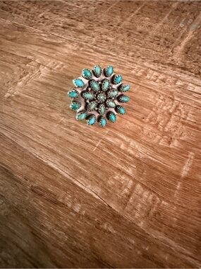 Kingman Turquoise Cluster Floral Adjustable Ring